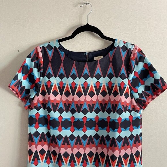 J.Crew Factory Women 6 Colorful Geometric Print Short Sleeve Gallery Shift Dress - Picture 4 of 10